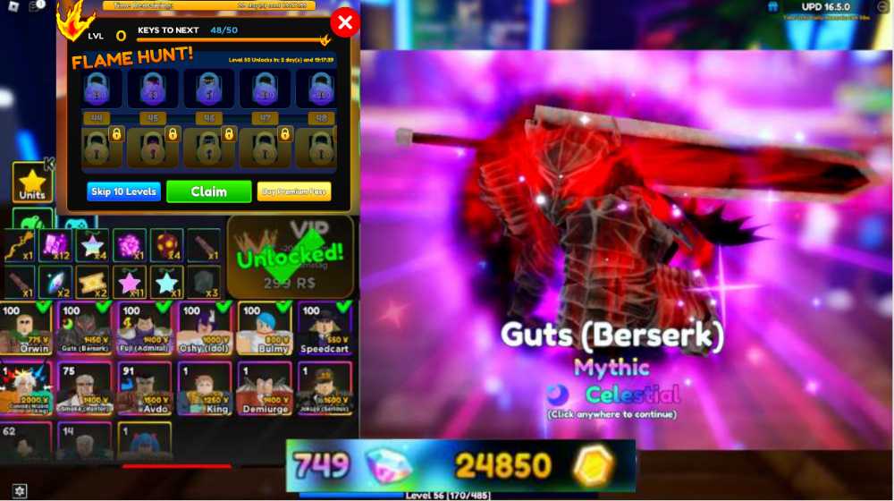 [Guts Celestial ]Anime Adventures| 11 Mythic Units | Unverified Account ...