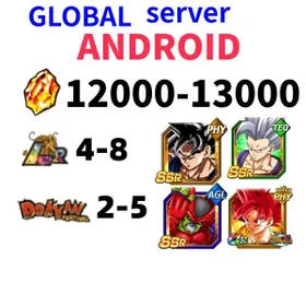 ANDROID[GLOBAL][INSTANT]12000+ Dragon Stones+The character in the picture|4-6 LR+2-5 limited role DRAGON BALL Z DOKKAN BATTLE Farmed Starter Account|SKU01|Dragon Ball Z Dokkan Battle