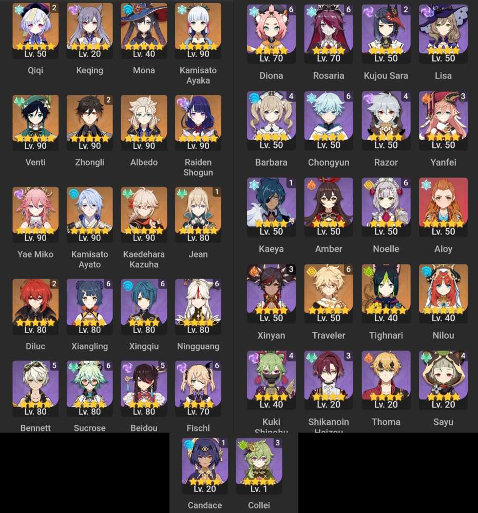 31 X 5 C2 Zhongli Raiden Yae Miko Kazuha Ayaka Ayato Nilou Venti 