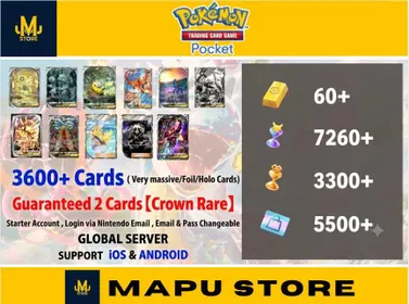 Pokemon TCG Pocket Account 🐦‍🔥 2x Crown Rare (3600 Cards) + 7.2k Pack Hourglass + 60 Gold + 3.1k Wonder Hourglass + 5,5k Ticket Shop