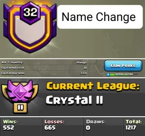 Level 32 | Name Change Clan | Crystal 2 | Clan Capital 10 Max | 552-665 | Fast Delivery |