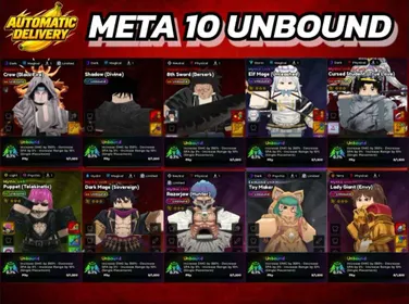META 3 SECRET 10 Unbound [⭐] No25 | Crow 0.1 | Shadow 0.1 | 8th Sworod+Skin 0.1 | Elf Mage+Skin 0.1 | Cursed Student 0.1 | Puppet 0.1 | Lady Giant 0.1 | Toy Maker 0.1 | Dark Mage 0.1 | Razorjaw 0.1 | Lv114 | VIP  | Bundle 1 | Bundle 3 | No history of Roblox top-ups. | Anime Expeditions
