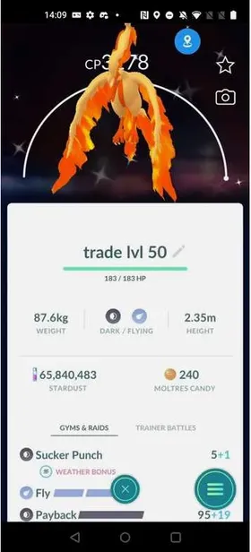 Trade Shiny Moltres Galarian Level 50 + 3 Skills Or Shiny Galarian Moltres Level 50 + 3 Skills Trade 20K Or 1M Stardust Fast Delivery Read Description