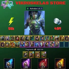 Starter with Kalvalax + Shards : 179 Ancient, 36 Void, 27 Primal, 4 Sacred | Ninja + 20 Login Legendary | Mine max