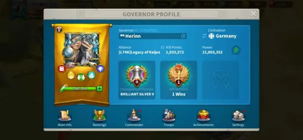 21M Power - Young Cavalry Account KVK 1 KD 4074 - Cao Cao 5541 - 24K Gems - VIP 10 - 713M MIx Resources, 149 Days Mix Speedup - Hidden Lotus Skin #532