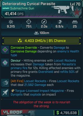 ⭐[GOD ROLL] L70 PARASITE (RADIATION) - CORROSIVE CONVERT - SEE IMAGE FOR STATS⭐