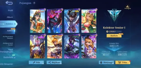 EX 345|LV 33|HERO 73|SKIN 110|SENIOR I|4 MAX EMBLEM|KADITA CREATE|AKAI ANNIVERSARY|BADANG PEGASUS|JULIAN MEOW KIN|HANABI VENOM|2 LIGHBORN|7 EPIC|14 SPECIAL|