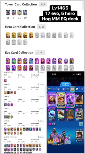 #CR657 ❤️LV1465 WITH 5 HERO, 17 EVO| HOG EQ MM DECK❤️