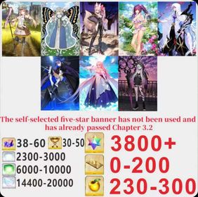 Japen server|3800+ Saint Quartz +Characters in the picture+ Call Sign 0-200 +Golden Fruit 230-300[See Picture]|Optional five stars not used + Plot has passed 3.3|Android|iOS |DCL092|Fate Grand Order