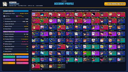 GEMS SPENT 18422 💙 47k TROPHY 💙 188 SKINS 💙 MERCHANT GALE 💙 OROCHI EDGAR 💙 DARK LORD SPIKE 💙 KING LOU 💙 FURIOUS FANG 💙 BORN BAD BUZZ 💙 NINJA ASH 💙 CHAINSAW BUSTER 💙 REBEL LOLA 💙 SOVEREIGN RICO 💙 TOON SPIKE 💙 MECHA MORTIS 💙 CROWBONE 💙 92 BRAWLERS 💙 21 MAX