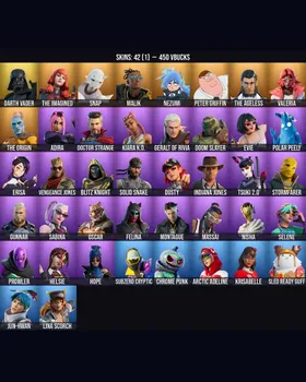 42 Skins Helsie ⭐️ Erisa ⭐️ The Ageless ⭐️ Darth Vader ⭐️ Driver ⭐️ Sentinel ⭐️ Evie ⭐️ The Imagined ⭐️ Snap ⭐️ Malik ⭐️ Nezumi ⭐️ Peter Griffin ⭐️ Valeria ⭐️ The Origin ⭐️ Adira ⭐️ Doctor Strange ⭐️ Kiara K.O. ⭐️ Geralt of Rivia ⭐️ m246524765
