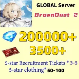 [GLOBAL]200000+ Diamonds | Single draw coupon:3500 |5-star Recruitment Tickets *3|Five-star coupons*3-5 + random 50-80 five-star clothing+ 100-160 UR weapons|[Fast delivery]BrownDust 2 Account BDust 2