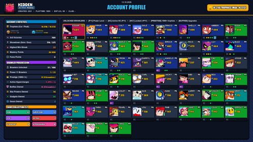 GEMS SPENT 3863 💙 16k TROPHY 💙 57 SKINS 💙 SQUAD BUSTER SHELLY 💙 SHELLY DANCER 💙 SHELLY DANCER IRIS 💙 SHELLY DANCER DAHLIA 💙 SUPER RANGER BROCK BLUE 💙 SUPER RANGER BROCK PINK 💙 SUPER RANGER BROCK BLACK 💙 CLASSIC DYNAMIKE 💙 MANTIS ROSA 💙 51 BRAWLERS 💙 1 MAX