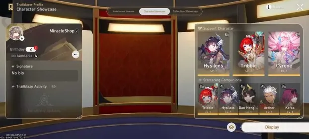Asia| TL 6 Female| Hysilens + Tribbie + Cyrene + Kafka + 23 Special pass + Archer + Dan heng PT| 3 Golden companion spirit