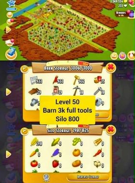 Hay Day Level 52 Account | 📦 3K Barn | 🌾 825 Silo | 🧰 3K Silo Tools | 💎 233