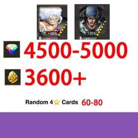 Global|Android/Only|4500-5000RD|3600+GF|Badge Bins Monkey D. Luffy+Kuzan+random four stars|100% Safe Account|