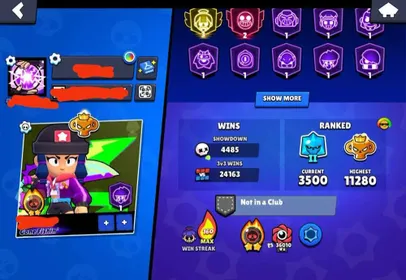 Best account with pro rank+ prestige 3+ 100k trophies+ all buffies+ 103/104 hyper charge+ 94 brawlers max level+ 453 skins + meteoric fame 2