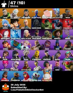 🔥PC/PSN/XBOX 🔥47 skins 💥Twyn 💥 Snap 💥 The Ageless 💥 Galaxy Scout 💥 Peter Griffin 💥 Renzo the Destroyer 💥 Malik 💥 Nezumi 💥 Son Goku 💥 Paradigm (Reality-659)💥750 VB