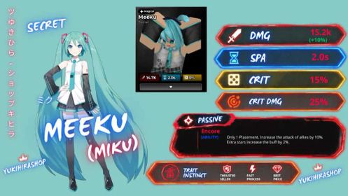 Secret Unit Meeku (Miku) 15.2k Support | Defeat Anime RNG