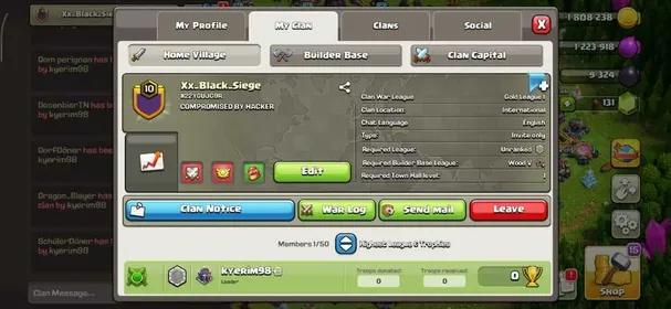 #2 Clan level 10 Win = 73, Lose = 48, Draw = 0, Nick : Xx_Black_Siege, War league : Gold 1