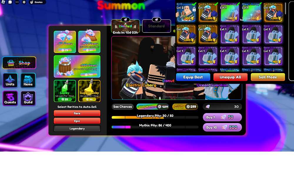 [Anime Defenders] Electric *4 + 2 Shiny mythic pity 86/400