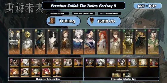 Global | 15 x 6 Star | The Twins P5 + Ulrich P1 + Corvus + Pickles + Tooth Fairy + Eternity + Druvis III + Box Spirit/Intelligence + Box Beast | 1 Unilog | 15910 Clear Drop | Novice Banner Available | Fast Delivery | ART017