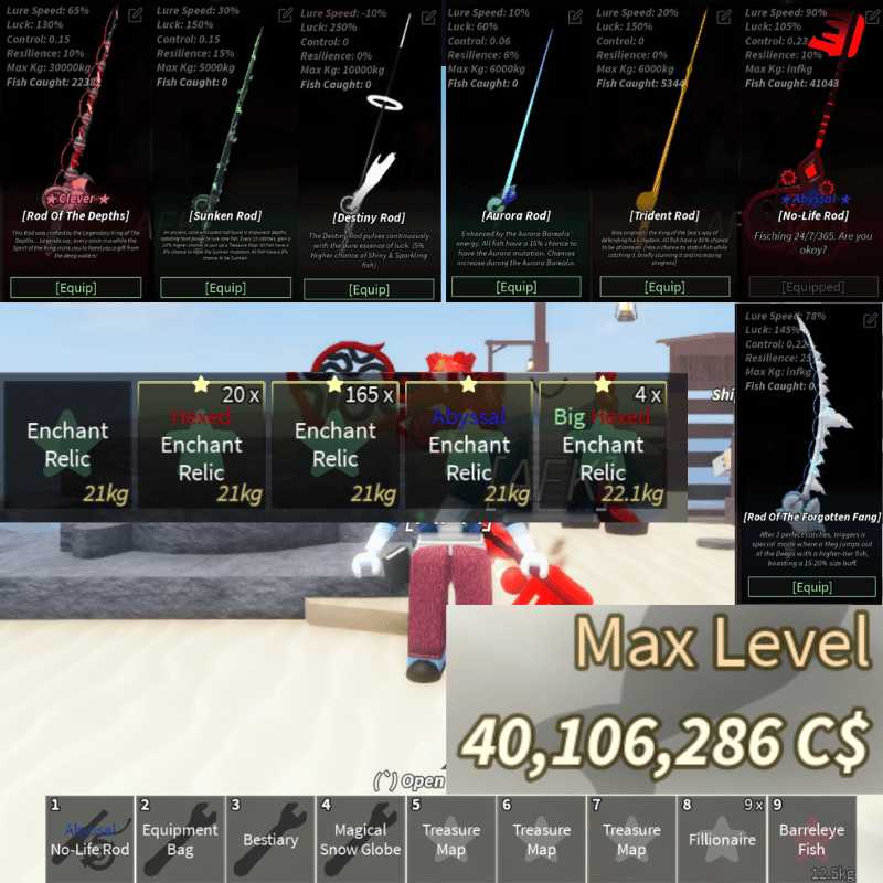 Saleid460fisch level 750 max 40m c rod of the forgotten fang no
