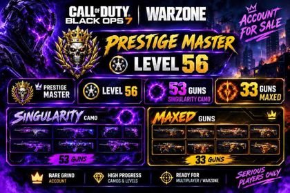 🔥 COD Black Ops 7 / Warzone Account for Sale | Prestige Master Level 56 | 53 Singularity Guns | 33 Maxed Guns