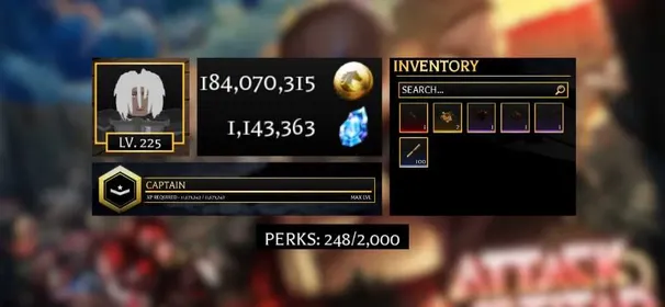 [ AOTR ] Account:476 Lv.225MAX 184M Gold , 1.1M Gems | Prestige 5 | Thunder spear set | 1 Different Serum | 100 Memory Scroll | Automatic Delivery | Roblox Account | Unverified Account |Attack on Titan Revolution