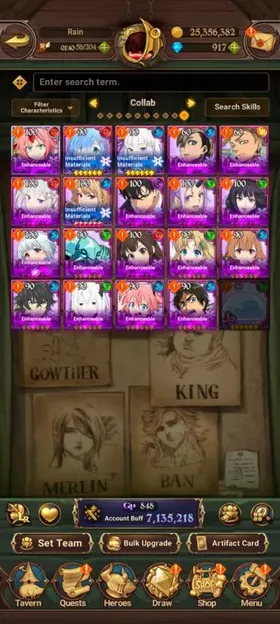 Asia, 955💎7,1 Million buff,  6LR + 11UR + 20 collab chars, Collab Rezero + Gachiakuta + Solev + Tenshura + Shield Hero + AOT + Overlord, UR : Newest UR Meliodas LR + MerlinEscanor + Tristan + Mael + Lancelot 2/6 + Thor + Sabunak + Escanor 3/6 + Gowther + Arthur + King Demon Meliodas 2/6 , new update got new Cross IF Ban