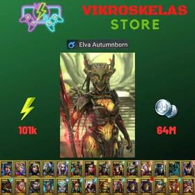 Starter acc with Elva : 101k energy / 64 mln coins / Errol, Crypt-King Graal, Arix, Ninja + 22 Login Legendaries / Skullcrown, Oboro