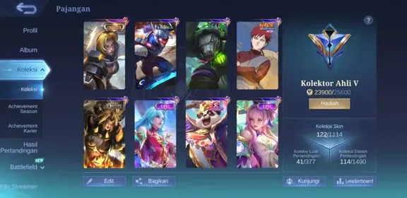 EX 173|LV 56|HERO 90|SKIN 122|EXPERT V|ALL EMBLEM MAX|NATALIA COLLECTOR|VALE GAARA|AKAI ANNIVERSARY|SABER SABER SQUAD|GROCK VENOM|2 DRAGON TAMER (VALIR,MASHA)|