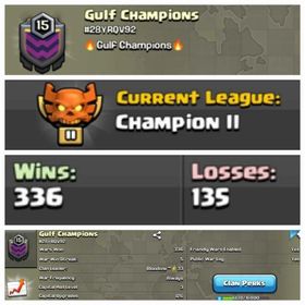 Level 15 clan || CHAMPION 2 || positive warlog 336-135 || name - Gulf Champions