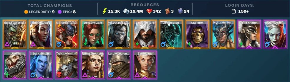 ⭐ Tuhanarak ✨ Gaellut ✨ Skorid | ⚡ 9 Legendary · 8 Epic · 352 Gems