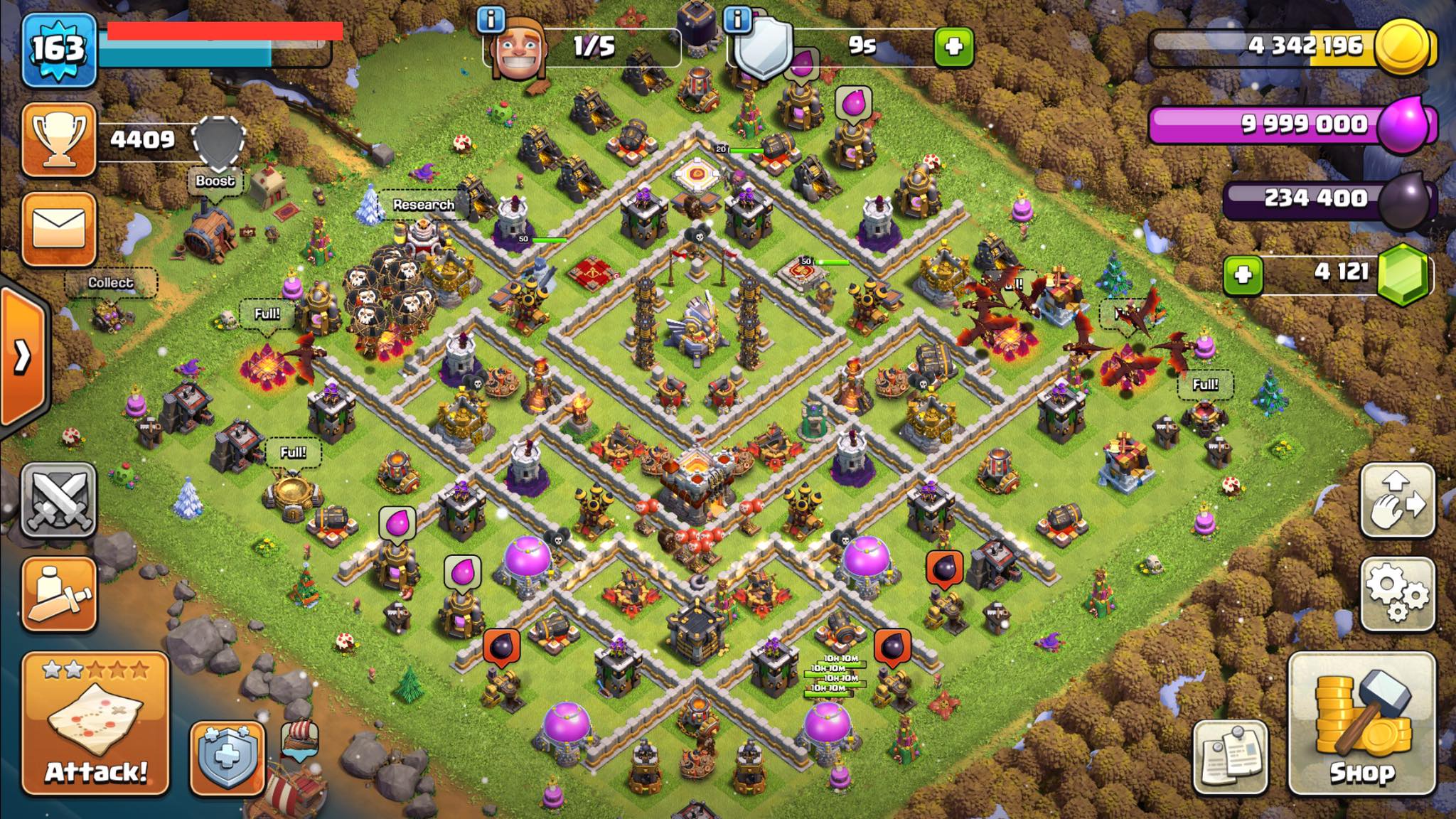 TH11 LVL163 | 100% Maxed Base | Heroes : BK50 AQ50 GW20 | 4121 Gems | Best  Price