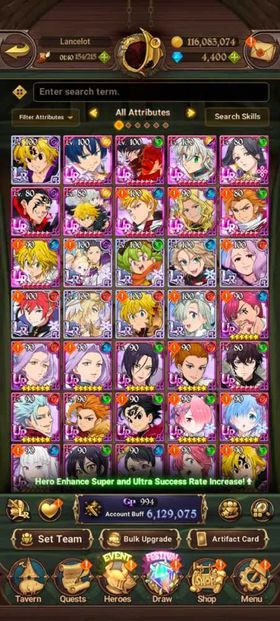 Global, 4.400💎UR Gawain, 6,1 Mill buff, 9LR + 11UR + 11 collab chars : 7 Rezero chars + Full Gachiakuta, have Special Reward Box