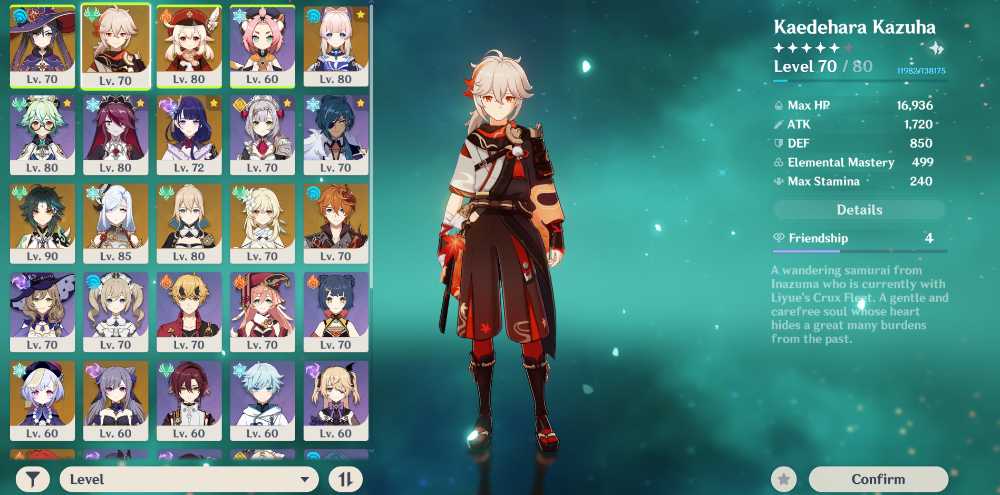 NA AR 56 5 Stars 13 Kaedehara Kazuha Xiao Shenhe Sangonomiya 