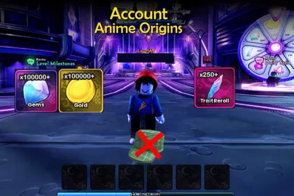 [Account🍊] Starter | Lv.60 | 100k Gems ,100k Golds , 250 Rerolls | Anime Origins | Anime Origin