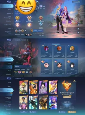 557 Skins. Highest 442 Stars. Good win rate. 3 Legend. 3 Collector. Lance Dawning. Minato. Sasuke. Naruto. Mikasa. Chou KOF. Haya 11.11. Moskov All Star