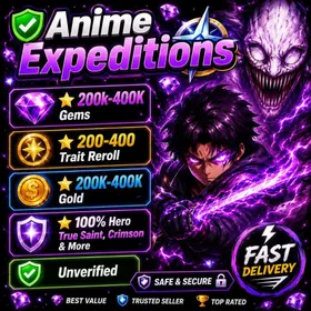✅️Anime Expeditions✅️Level 120+⭐200-400K Gems⭐200-400 Trait Reroll⭐200K-400K Gold⭐100% Hero True Saint, Crimson & More⭐Unverified