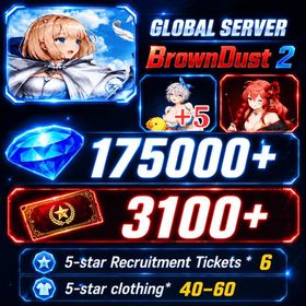 [GLOBAL]175000+ Diamonds +Beachside Angel Teresse（+5）+Hedonist Liberta| Single draw coupon:3100+|5-star Recruitment Tickets *6|Five-star coupons*3-5 + random 40-60 five-star clothing+ 80-160 UR weapons|[Fast delivery]BrownDust 2 Account BDust 2