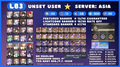[ASIA LB3] TL70 E2 Phainon + E2 Castorice + E1 SW999 + Saber + E1 Mydei + Archer Account