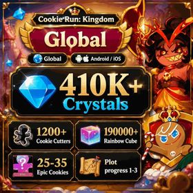 Global | Crystals, 410K, 190000+ Rainbow Cube, 1200+ Cookie Cutters, Burning Spice Cookie, Beast's Heritage Selection Chest is not used, Ancient Cookie Selection Chest, Legendary Cookie Selection Chest, random 25-35 Epic Cookies