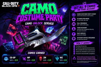 Camo Costume Party | 9 Camos Unlocked on Your Account | Fast Service