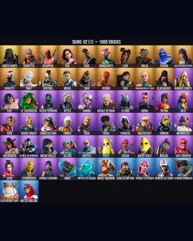 62 Skins Deadpool ⭐️ Meowscles ⭐️ Peely ⭐️ Midas ⭐️ Skye ⭐️ Rippley vs Sludge ⭐️ Catalyst ⭐️ Sith Trooper ⭐️ Demi ⭐️ 8-Ball vs Scratch ⭐️ Luxe ⭐️ Darth Vader ⭐️ Fusion ⭐️ Ocean ⭐️ Remedy vs Toxin ⭐️ Rox ⭐️ Ember ⭐️ Agent Peely ⭐️ X-Lord ⭐ m9432214402