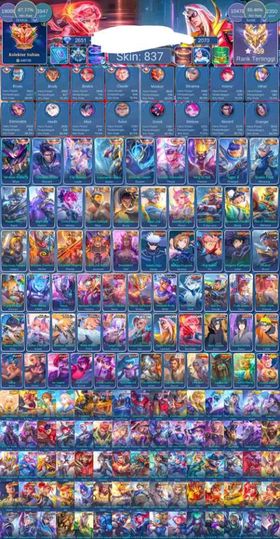 837 Skins. World Collector. Highest 459 Stars. Good win rate. Marksman. 7 Legend. 17 Collector. All JJK. 2 Ducati. 3 Naruto Collab Skin. Fredrinn neobeast. Sanrio Claude. Killua. 5 Aspirant