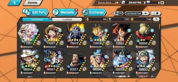 [4823][IOS+ANDROID] 5 EX META / Luffy King Of The Pirates + Bonney + Whitebeard + Marcus Mars + Roger , Support 130%