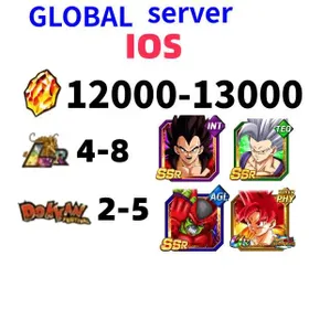 IOS[GLOBAL][INSTANT]12000-13000 Dragon Stones+LR4 The character in the picture|4-8 LR+2-10 limited role DRAGON BALL Z DOKKAN BATTLE Farmed Starter Account|SKU04|Dragon Ball Z Dokkan Battle