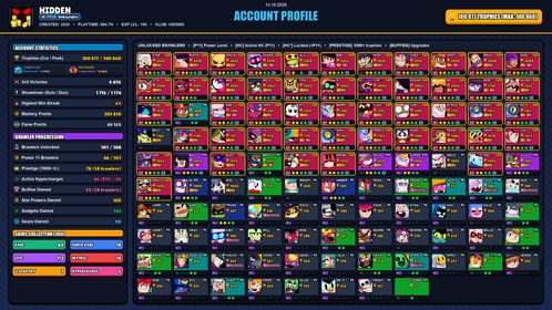 GEMS SPENT 33456 💙 101k TROPHY 💙 304 SKINS 💙 VALKYRIE JANET 💙 CHAINSAW BUSTER 💙 SOVEREIGN GEM RICO 💙 DJ POCO 💙 SCRATCHER POCO 💙 MEGA MECHA MEG 💙 MANGA KENJI 💙 CYBER SHELLY 💙 MECHA LEON 💙 JOCK STU 💙 WINDSTOCK GRAY 💙 CURSED KENJI 💙 107 BRAWLERS 💙 48 MAX