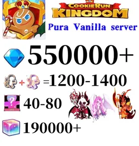 【Pura Vanilla server】550000+ Crystals | 1200～1400 Cookie Cutters | random 40-80 Epic Cookies+Dark Enchantress Cookie+Eternal Sugar Cookie+Burning Spice Cookie+190000 Rainbow Cube|Beast's Heritage Selection Chest is not used|Ancient Cookie Selection Chest|Legendary Cookie Selection Chest | Plot progress 1-3] iOS/Android Cookie Run: Kingdom